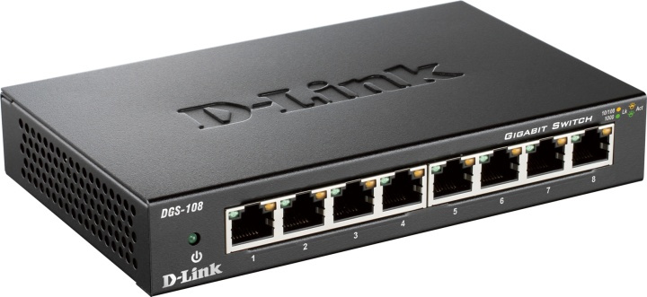 D-Link 8-port 10/100/1000 Gigabit Metal Housing Desktop Switch (DGS-108) i gruppen DATORER & KRINGUTRUSTNING / Nätverk / Switchar hos TP E-commerce Nordic AB (38-18450)
