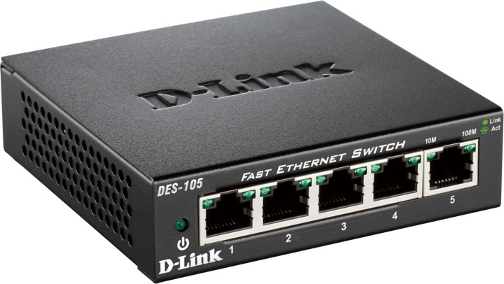 D-Link 5-port 10/100 Metal Housing Desktop Switch (DES-105) i gruppen DATORER & KRINGUTRUSTNING / Nätverk / Switchar hos TP E-commerce Nordic AB (38-18480)