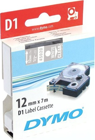 DYMO D1 märktejp standard 12mm, vit på klar, 7m rulle (S0720600) i gruppen DATORER & KRINGUTRUSTNING / Skrivare & Tillbehör / Skrivare / Märkmaskiner & Tillbehör / Tejp hos TP E-commerce Nordic AB (38-18549)