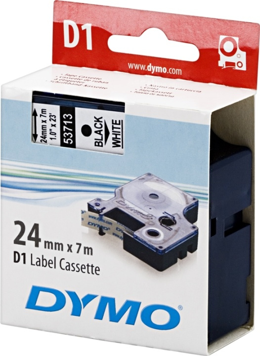 DYMO D1 märktejp standard 24mm, svart på vitt, 7m rulle (S0720930) i gruppen DATORER & KRINGUTRUSTNING / Skrivare & Tillbehör / Skrivare / Märkmaskiner & Tillbehör / Tejp hos TP E-commerce Nordic AB (38-18568)