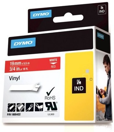 DYMO Rhino Professional, 19mm, märkbar vinyltejp, vit text röd tejp i gruppen DATORER & KRINGUTRUSTNING / Skrivare & Tillbehör / Skrivare / Märkmaskiner & Tillbehör / Tejp hos TP E-commerce Nordic AB (38-18625)