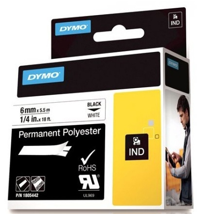 DYMO Rhino Professional, polyestertejp, 6mm, svart text på vit, 5,5m (1805442) i gruppen DATORER & KRINGUTRUSTNING / Skrivare & Tillbehör / Skrivare / Märkmaskiner & Tillbehör / Tejp hos TP E-commerce Nordic AB (38-18637)