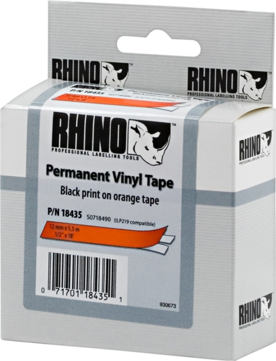 DYMO RhinoPRO märktejp perm vinyl 12mm, svart på orange, 5.5m rulle (18435) i gruppen DATORER & KRINGUTRUSTNING / Skrivare & Tillbehör / Skrivare / Märkmaskiner & Tillbehör / Tejp hos TP E-commerce Nordic AB (38-18667)