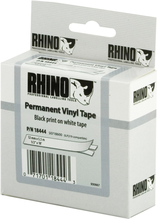 DYMO RhinoPRO märktejp perm vinyl 12mm, svart på vitt, 5.5m rulle (18444) i gruppen DATORER & KRINGUTRUSTNING / Skrivare & Tillbehör / Skrivare / Märkmaskiner & Tillbehör / Tejp hos TP E-commerce Nordic AB (38-18668)