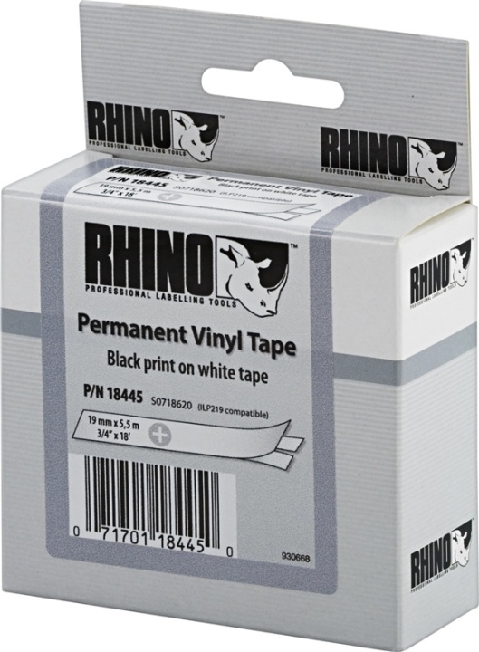 DYMO RhinoPRO märktejp perm vinyl 19mm, svart på vitt, 5.5m rulle (18445) i gruppen DATORER & KRINGUTRUSTNING / Skrivare & Tillbehör / Skrivare / Märkmaskiner & Tillbehör / Tejp hos Teknikproffset Nordic AB (38-18671)