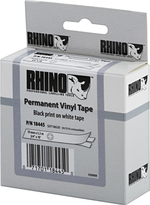 DYMO RhinoPRO märktejp perm vinyl 19mm, svart på vitt, 5.5m rulle (18445) i gruppen DATORER & KRINGUTRUSTNING / Skrivare & Tillbehör / Skrivare / Märkmaskiner & Tillbehör / Tejp hos TP E-commerce Nordic AB (38-18671)