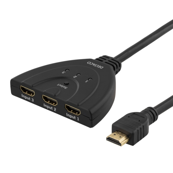 DELTACO HDMI Pigtail Switch, auto/manu HDMI-switch, tre till en, sv (HDMI-7001) i gruppen DATORER & KRINGUTRUSTNING / Datorkablar / Switchar & Splittrar hos TP E-commerce Nordic AB (38-18821)