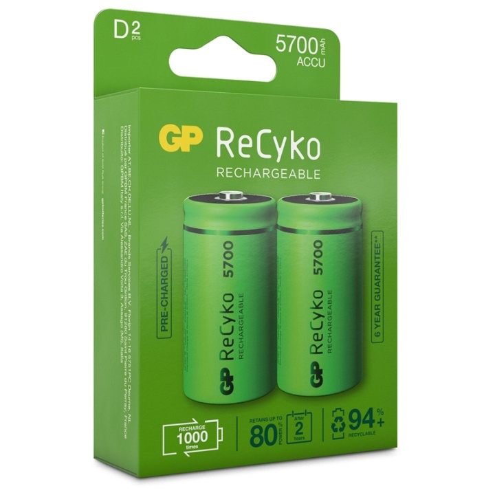 GP ReCyko Laddningsbara D-batteri i gruppen HEMELEKTRONIK / Batterier & Laddare / Batterier / 9V hos TP E-commerce Nordic AB (38-20698)
