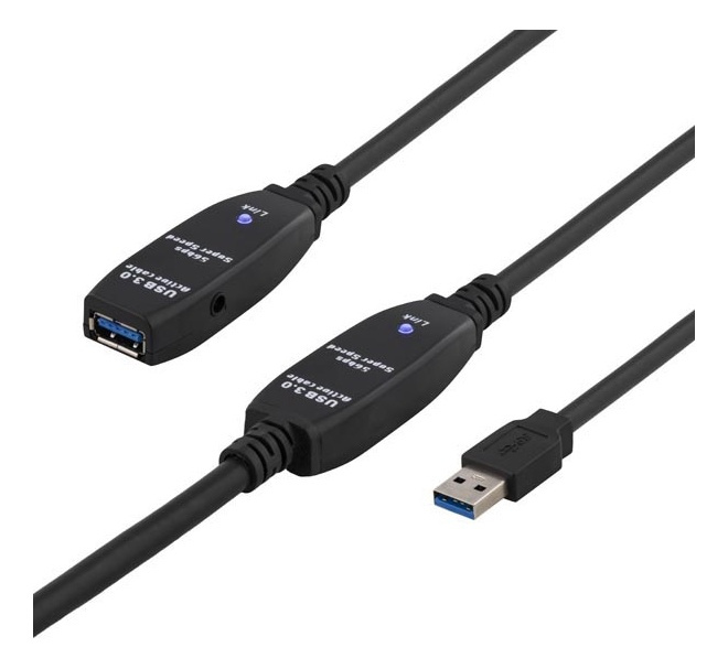 DELTACO PRIME aktiv USB 3.0-förlängningskabel, Typ A ha - ho, 10m, blå i gruppen DATORER & KRINGUTRUSTNING / Datorkablar / USB-kablar / USB-A / Kablar hos TP E-commerce Nordic AB (38-23087)