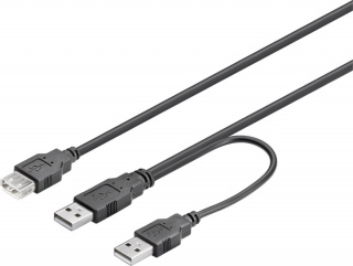 USB-strömkabel, Y-kabel, 2xTyp A hane till 1xTyp A hona, 0,3 m (USB2-16)
