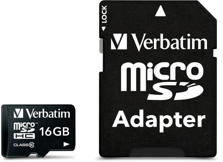 Verbatim microSDHC, 16GB, Class 10, inkl adapter (44082) i gruppen HEMELEKTRONIK / Lagringsmedia / Minneskort / Micro SD/HC/XC hos TP E-commerce Nordic AB (38-23433)