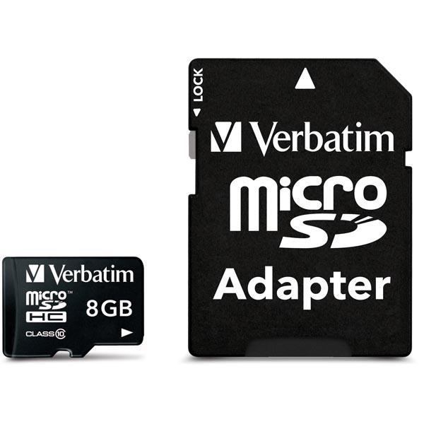 Verbatim microSDHC, 8GB, Class 10, inkl adapter (44081) i gruppen HEMELEKTRONIK / Lagringsmedia / Minneskort / Micro SD/HC/XC hos TP E-commerce Nordic AB (38-23510)