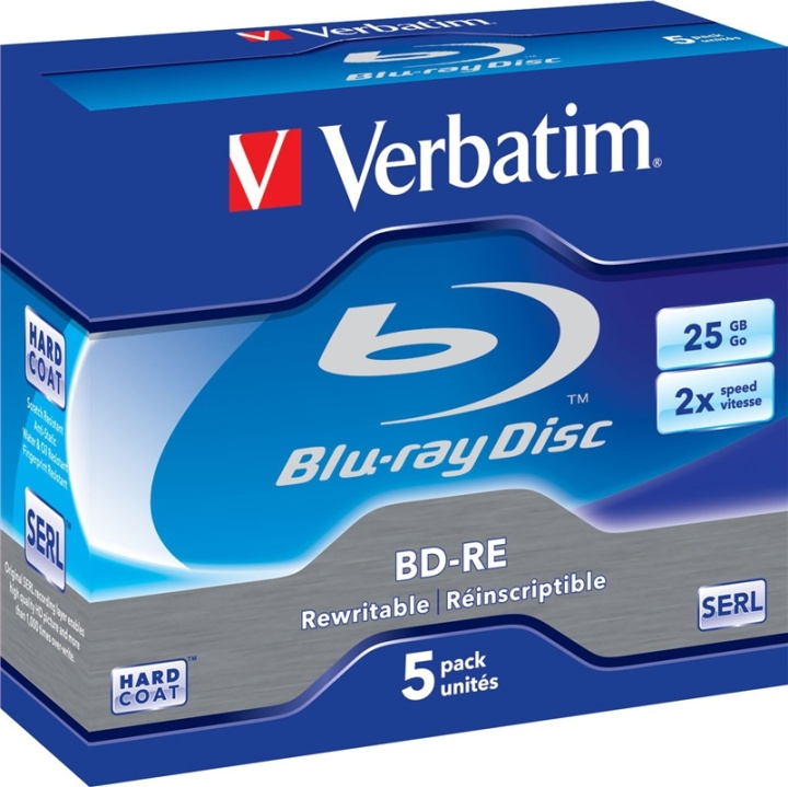 Verbatim BD-RE, 2x, 25 GB/200 min, 5-pack jewel case Hard Coat SERL (43615) i gruppen HEMELEKTRONIK / Lagringsmedia / CD/DVD/BD-skivor / Blu-Ray hos TP E-commerce Nordic AB (38-23601)