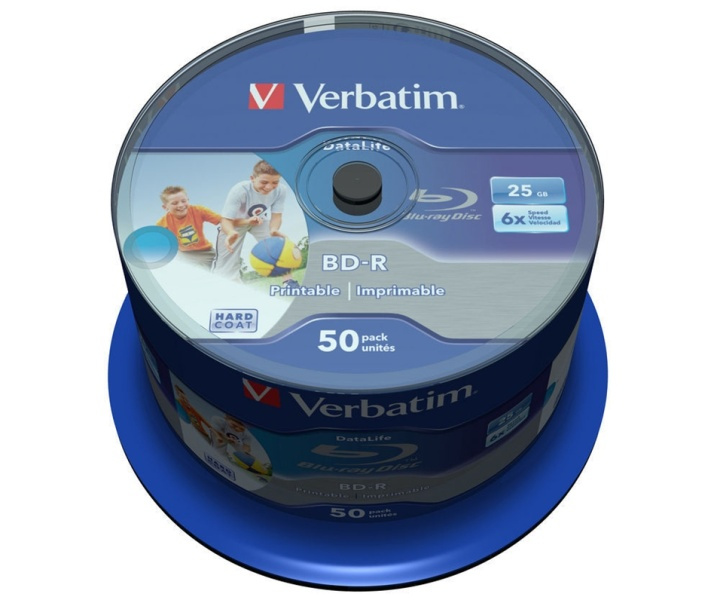Verbatim BD-R, 6x, 25GB/200tim, Wide Inkjet Printable, 50-p spindel (43812) i gruppen HEMELEKTRONIK / Lagringsmedia / CD/DVD/BD-skivor / Blu-Ray hos TP E-commerce Nordic AB (38-23610)