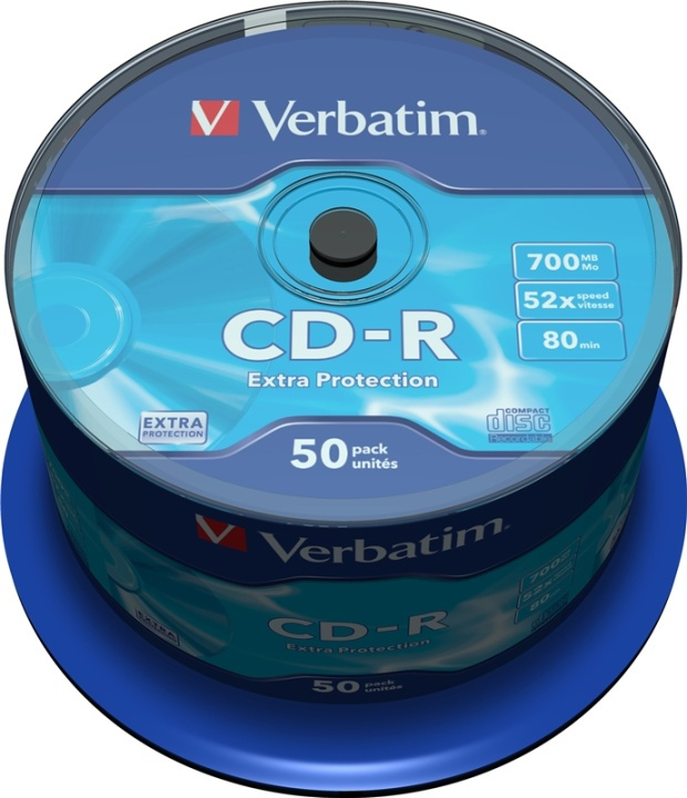Verbatim CD-R, 52x, 700 MB/80 min, 50-pack spindel, Extra protetcion (43351) i gruppen HEMELEKTRONIK / Lagringsmedia / CD/DVD/BD-skivor / CD-R hos TP E-commerce Nordic AB (38-23625)
