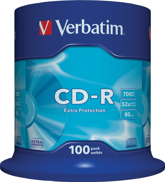 Verbatim CD-R, 52x, 700 MB/80 min, 100-pack spindel, Extra protection (43411) i gruppen HEMELEKTRONIK / Lagringsmedia / CD/DVD/BD-skivor / CD-R hos TP E-commerce Nordic AB (38-23628)