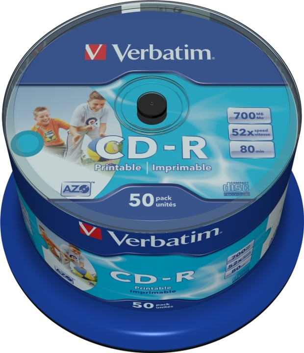 Verbatim CD-R, 52x, 700 MB/80 min, 50-pack, spindel, AZO, printable (43438) i gruppen HEMELEKTRONIK / Lagringsmedia / CD/DVD/BD-skivor / CD-R hos TP E-commerce Nordic AB (38-23635)