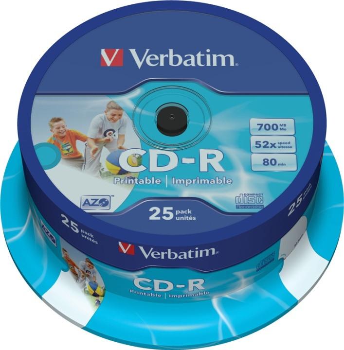Verbatim CD-R, 52x, 700 MB/80 min, 25-pack, spindel, AZO, printable (43439) i gruppen HEMELEKTRONIK / Lagringsmedia / CD/DVD/BD-skivor / CD-R hos TP E-commerce Nordic AB (38-23636)