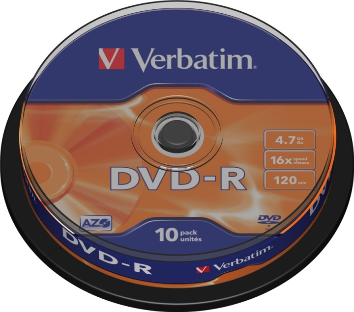 Verbatim DVD-R, 16x, 4,7 GB/120 min, 10-pack spindel, AZO (43523) i gruppen HEMELEKTRONIK / Lagringsmedia / CD/DVD/BD-skivor / DVD-R hos TP E-commerce Nordic AB (38-23688)