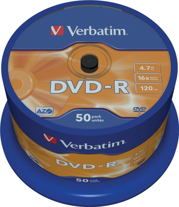 Verbatim DVD-R, 16x, 4,7 GB/120 min, 50-pack spindel, AZO (43548) i gruppen HEMELEKTRONIK / Lagringsmedia / CD/DVD/BD-skivor / DVD-R hos TP E-commerce Nordic AB (38-23690)