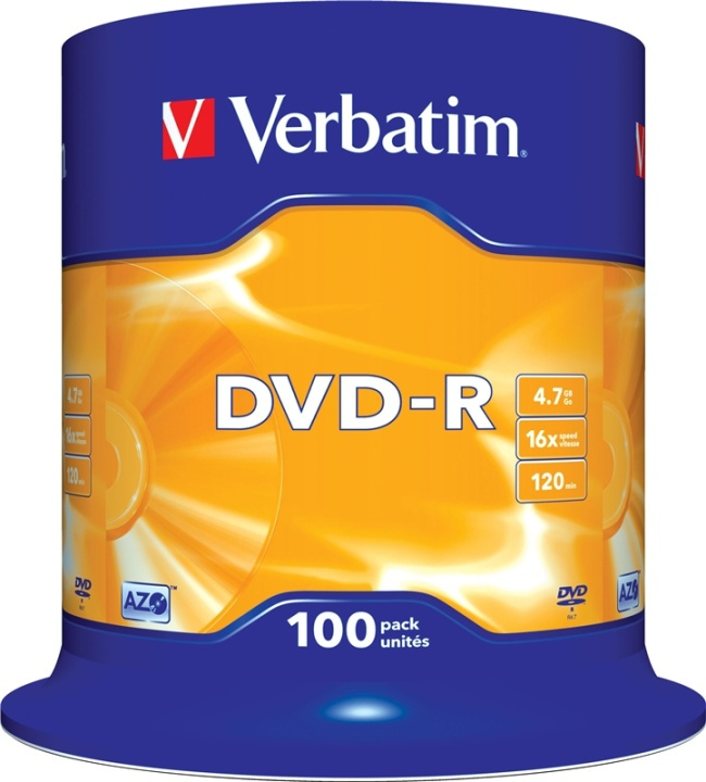 Verbatim DVD-R, 16x, 4,7 GB/120 min, 100-pack spindel, AZO (43549) i gruppen HEMELEKTRONIK / Lagringsmedia / CD/DVD/BD-skivor / DVD-R hos TP E-commerce Nordic AB (38-23691)