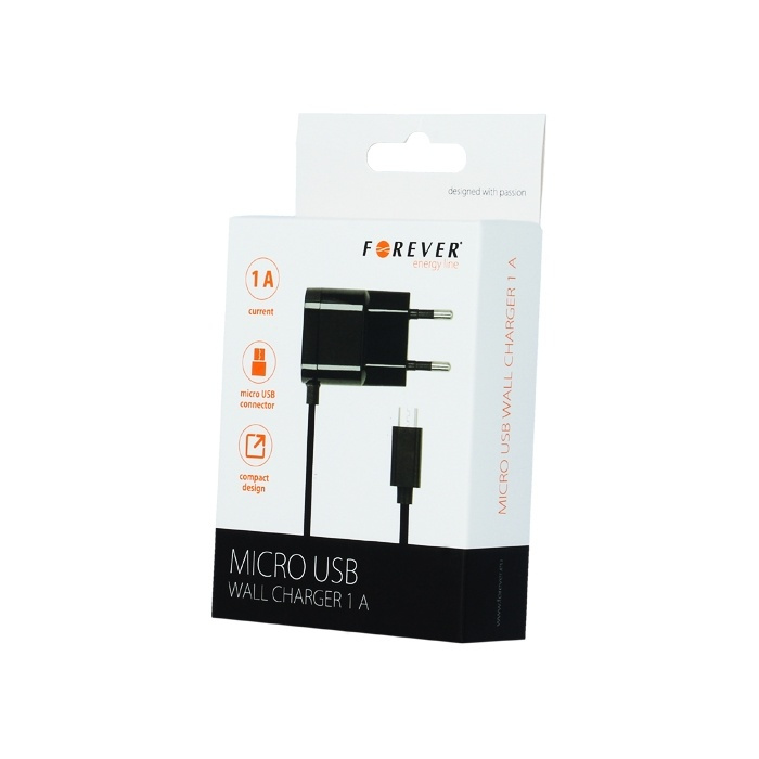 Forever Reseladdare microUSB-kabel, 1A, Svart i gruppen SMARTPHONE & SURFPLATTOR / Laddare & Kablar / Väggladdare / Väggladdare microUSB hos TP E-commerce Nordic AB (38-26991)