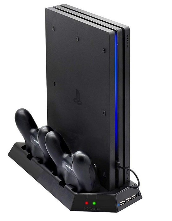 Vertikalt stativ med kylfläktar, laddningsstationer, USB-hub, Playstation 4 Pro i gruppen HEMELEKTRONIK / Spelkonsoler & Tillbehör / Sony PlayStation 4 hos TP E-commerce Nordic AB (38-27128)