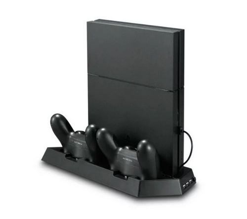 Vertikalt stativ med kylfläktar, laddningsstationer, USB-hub, Playstation 4 Slim i gruppen HEMELEKTRONIK / Spelkonsoler & Tillbehör / Sony PlayStation 4 / Tillbehör hos TP E-commerce Nordic AB (38-27160)