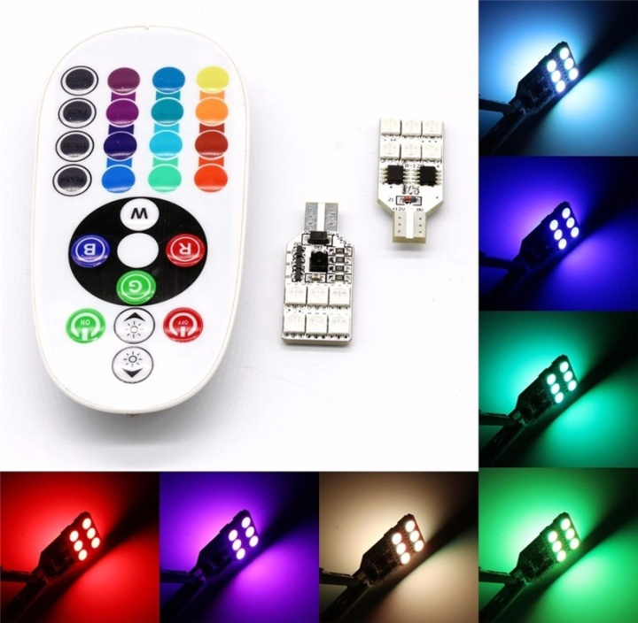 2-pack LED dekorationsljus, T10, RGB i gruppen BIL / Billampor / Diodlampor / LED-slingor hos Teknikproffset Nordic AB (38-27314)