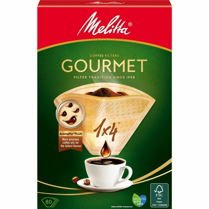 Melitta Kaffefilter Gourmet 1X4 Oblekta 80st X8dfp i gruppen HEM, HUSHÅLL & TRÄDGÅRD / Hushållsmaskiner / Kaffemaskiner & Tillbehör / Filter & Tillbehör hos TP E-commerce Nordic AB (38-28855)