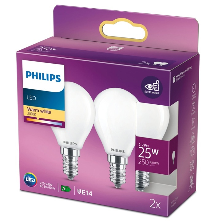 Philips 2-pack LED E14 Klot 25W Frost 250lm i gruppen HEMELEKTRONIK / Belysning / LED-lampor hos TP E-commerce Nordic AB (38-28880)