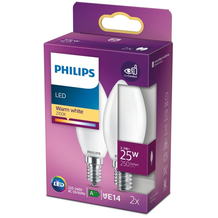 Philips 2-pack LED E14 Kron 25W Frost 250lm i gruppen HEMELEKTRONIK / Belysning / LED-lampor hos TP E-commerce Nordic AB (38-28882)