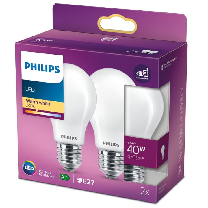 Philips 2-pack LED E27 Normal 40W Frost 470lm i gruppen HEMELEKTRONIK / Belysning / LED-lampor hos TP E-commerce Nordic AB (38-28884)