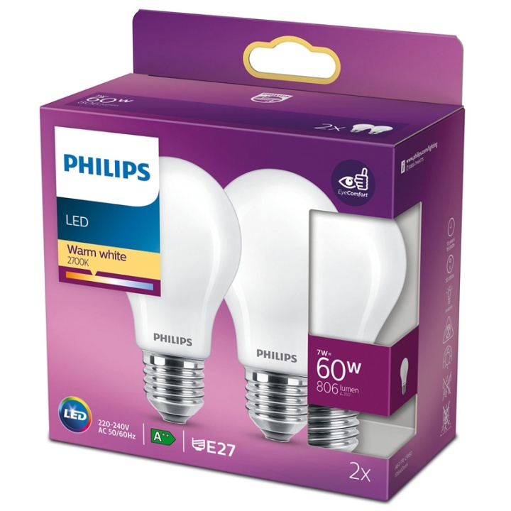 Philips 2-pack LED E27 Normal 60W Fros i gruppen HEMELEKTRONIK / Belysning / LED-lampor hos TP E-commerce Nordic AB (38-28885)