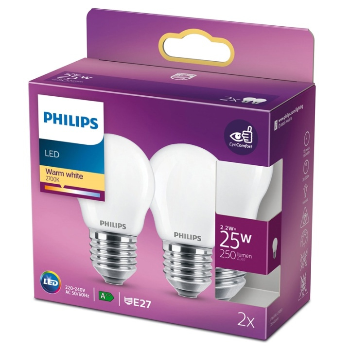 Philips 2-pack LED E27 P45 Klot 25W Frost 250lm i gruppen HEMELEKTRONIK / Belysning / LED-lampor hos TP E-commerce Nordic AB (38-28886)