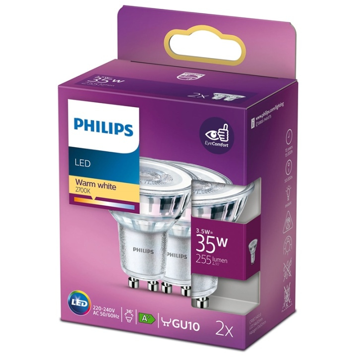 Philips 2-pack LED GU10 Spot 35W 255lm i gruppen HEMELEKTRONIK / Belysning / LED-lampor hos TP E-commerce Nordic AB (38-28891)