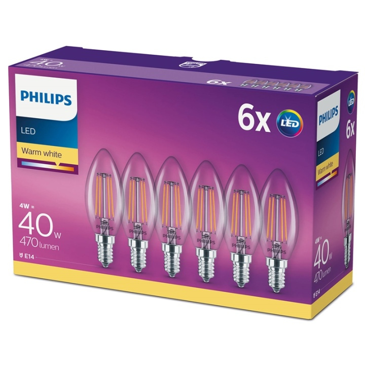 Philips 6-pack LED E14 Kron 40W Klar D i gruppen HEMELEKTRONIK / Belysning / LED-lampor hos TP E-commerce Nordic AB (38-28893)