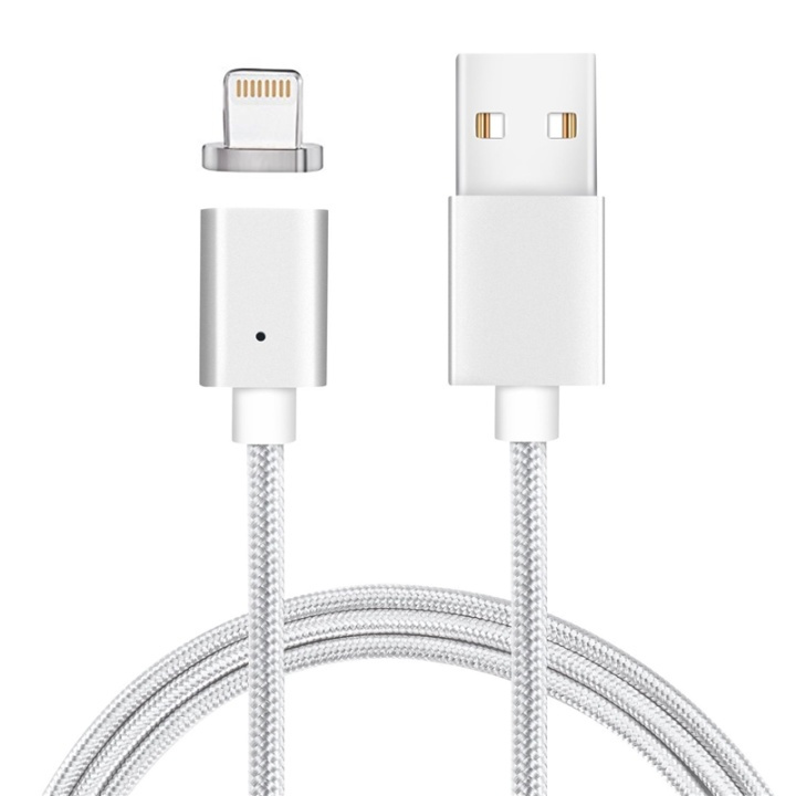 Magnetisk Lightning-kabel, 1 meter, textilklädd, Silver i gruppen SMARTPHONE & SURFPLATTOR / Laddare & Kablar / Kablar / Kablar Lightning hos TP E-commerce Nordic AB (38-28996)