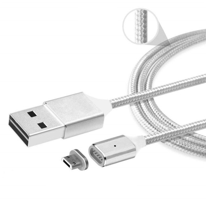 Magnetisk Micro USB-kabel, 1 meter, textilklädd, Silver i gruppen SMARTPHONE & SURFPLATTOR / Laddare & Kablar / Kablar / Kablar microUSB hos TP E-commerce Nordic AB (38-28997)