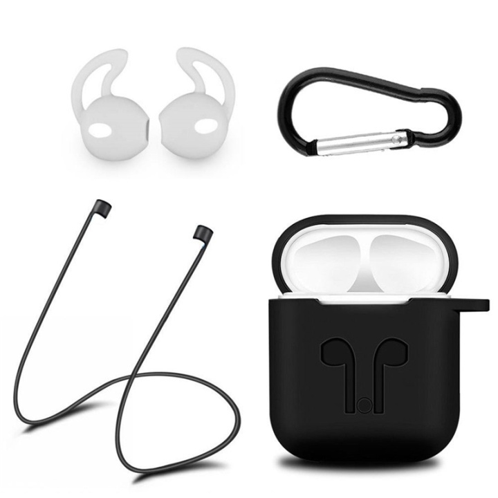 Silikon-kit till Airpods, Silikonfodral, Strap, Silikonsnäckor, Karbinhake, Svar i gruppen HEMELEKTRONIK / Ljud & Bild / Hörlurar & Tillbehör / Tillbehör hos TP E-commerce Nordic AB (38-29054)