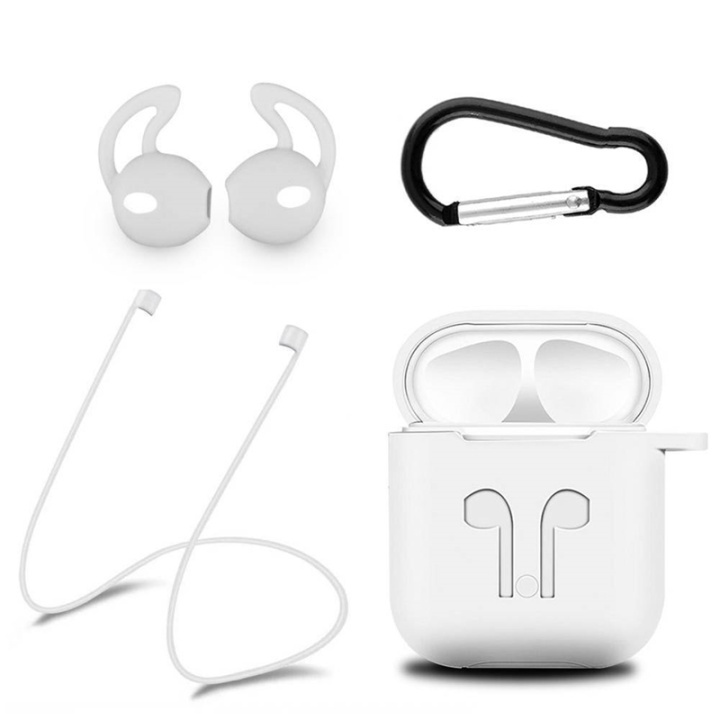 Silikon-kit till Airpods, Silikonfodral, Strap, Silikonsnäckor, Karbinhake, Vit i gruppen HEMELEKTRONIK / Ljud & Bild / Hörlurar & Tillbehör / Tillbehör hos TP E-commerce Nordic AB (38-29055)