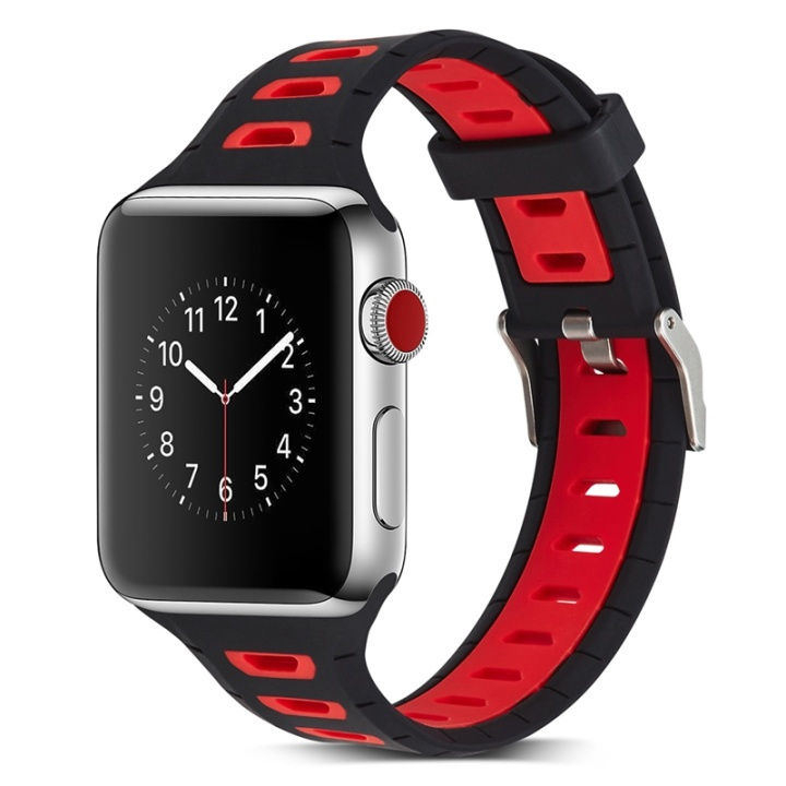 Silikon Klockarmband kompatibelt med Apple Watch, 42mm, Svart, Röd i gruppen SMARTPHONE & SURFPLATTOR / Träning, hem & fritid / Apple Watch & tillbehör / Tillbehör hos TP E-commerce Nordic AB (38-29514)
