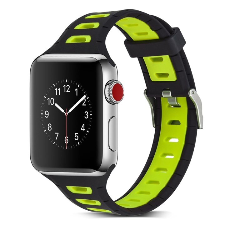 Silikon Klockarmband kompatibelt med Apple Watch, 42mm, Svart, Gul i gruppen SMARTPHONE & SURFPLATTOR / Träning, hem & fritid / Apple Watch & tillbehör / Tillbehör hos TP E-commerce Nordic AB (38-29515)