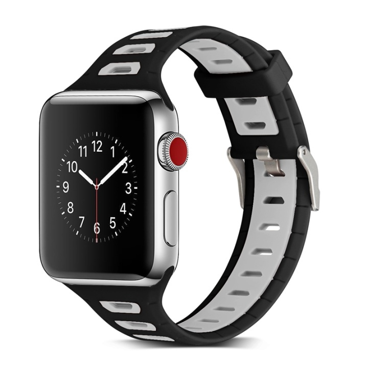 Silikon Klockarmband kompatibelt med Apple Watch, 42mm, Svart, Grå i gruppen SMARTPHONE & SURFPLATTOR / Träning, hem & fritid / Apple Watch & tillbehör / Tillbehör hos TP E-commerce Nordic AB (38-29516)