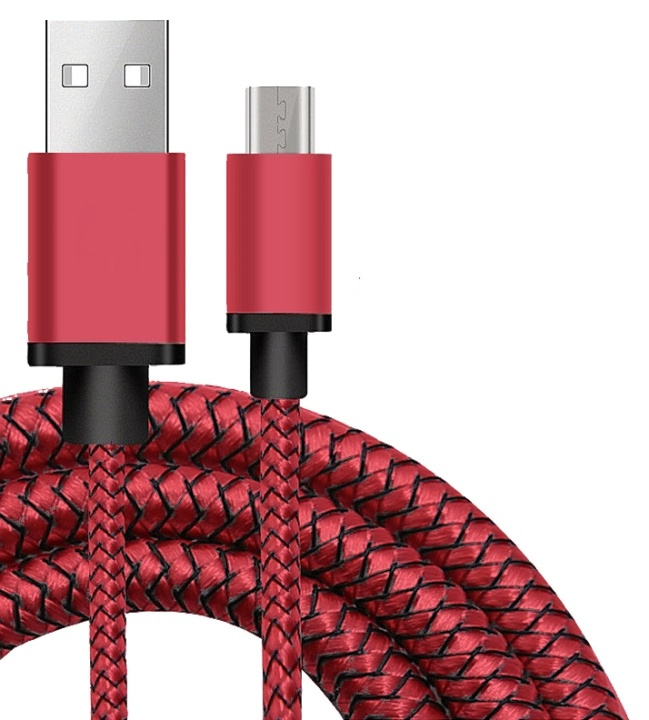 Micro-USB Textilkabel 1 m, Röd i gruppen SMARTPHONE & SURFPLATTOR / Laddare & Kablar / Kablar / Kablar microUSB hos TP E-commerce Nordic AB (38-29683)