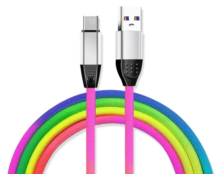 Micro-USB Textilkabel 1 m, Regnbågens färger i gruppen SMARTPHONE & SURFPLATTOR / Laddare & Kablar / Kablar / Kablar microUSB hos TP E-commerce Nordic AB (38-29684)