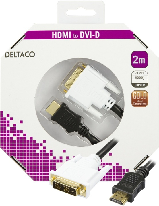 DELTACO HDMI till DVI kabel, 19-pin-DVI-D Single Link, 2m, svart (HDMI-112-K) i gruppen DATORER & KRINGUTRUSTNING / Datorkablar / DVI / Kablar hos TP E-commerce Nordic AB (38-35138)