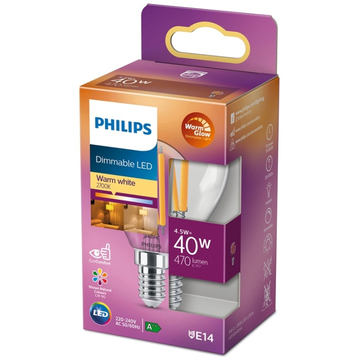 Philips LED E14 Klot 40W 470 lm Klar Dimbar i gruppen HEMELEKTRONIK / Belysning / LED-lampor hos TP E-commerce Nordic AB (38-35658)