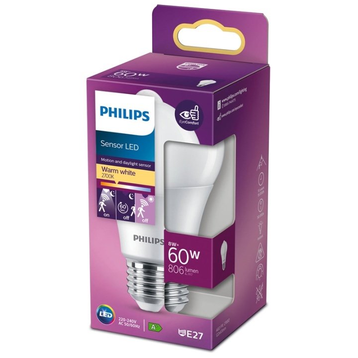 Philips LED E27 Normal 60W Rörelsesensor 806lm i gruppen HEMELEKTRONIK / Belysning / LED-lampor hos TP E-commerce Nordic AB (38-35900)