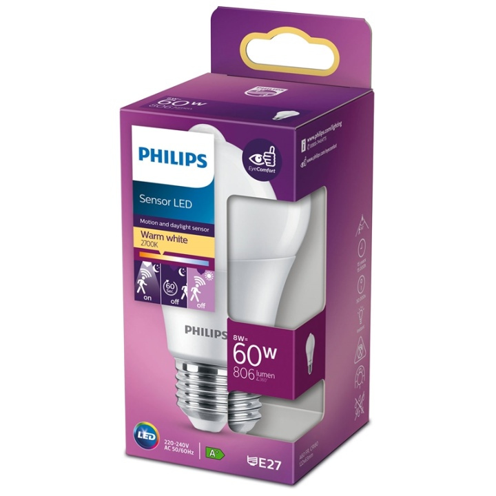 LED E27 Normal 60W Rörelsesensor 806lm i gruppen HEMELEKTRONIK / Belysning / LED-lampor hos TP E-commerce Nordic AB (38-35900)